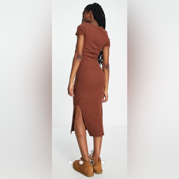 Cotton On ribbed short sleeve tee MIDI Dress in color Vintage Brown - Size M - Picture 4 of 14